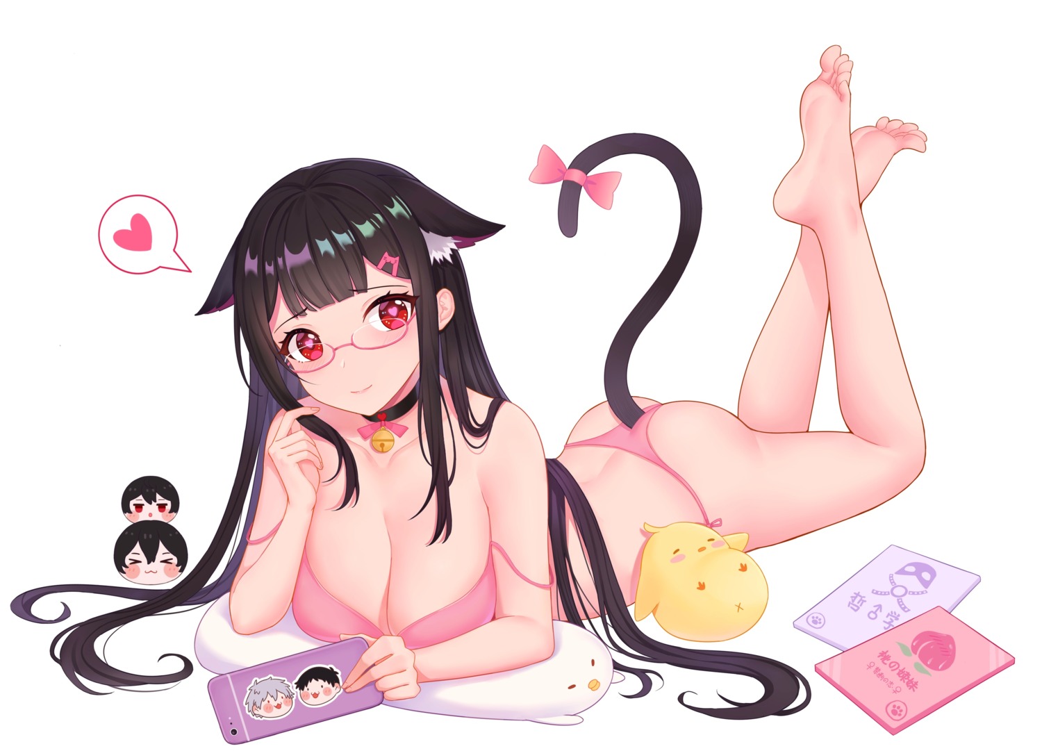 animal_ears bra feet megane nekomimi pantsu tagme tail thong