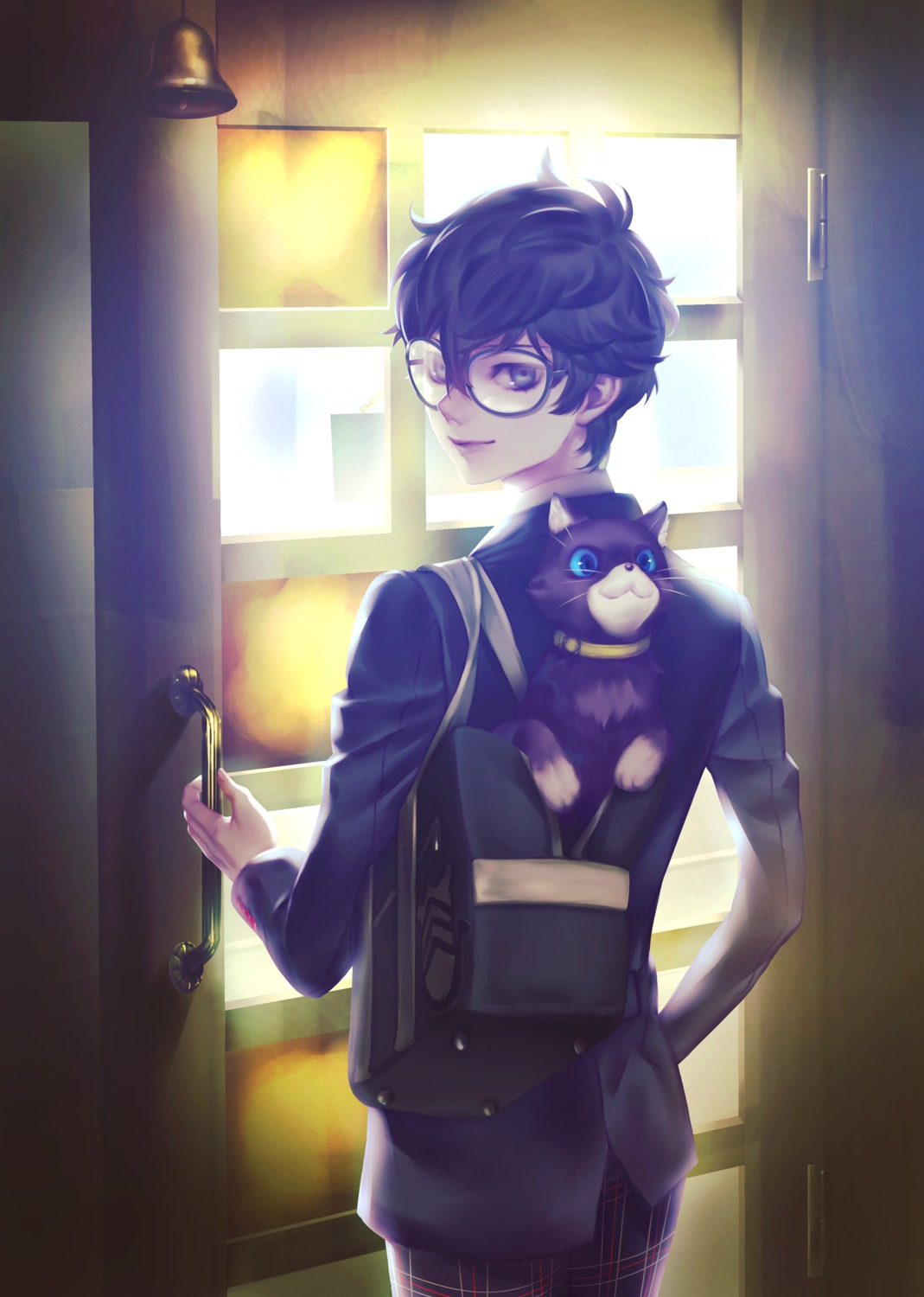 amamiya_ren male megane megaten mmaru morgana_(persona_5) neko persona persona_5