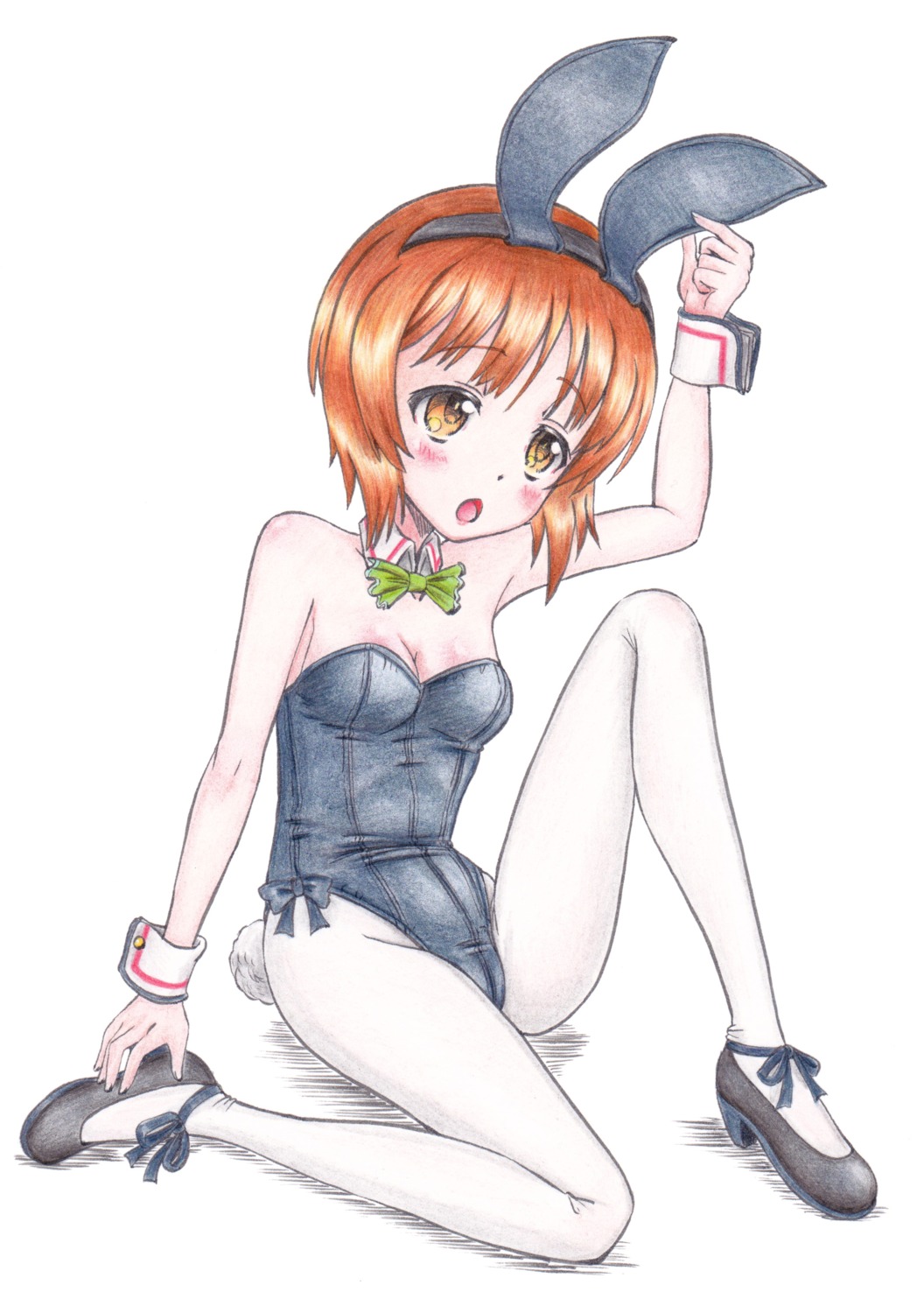 animal_ears bunny_ears bunny_girl cleavage girls_und_panzer heels hidaka_medaka nishizumi_miho no_bra pantyhose tail