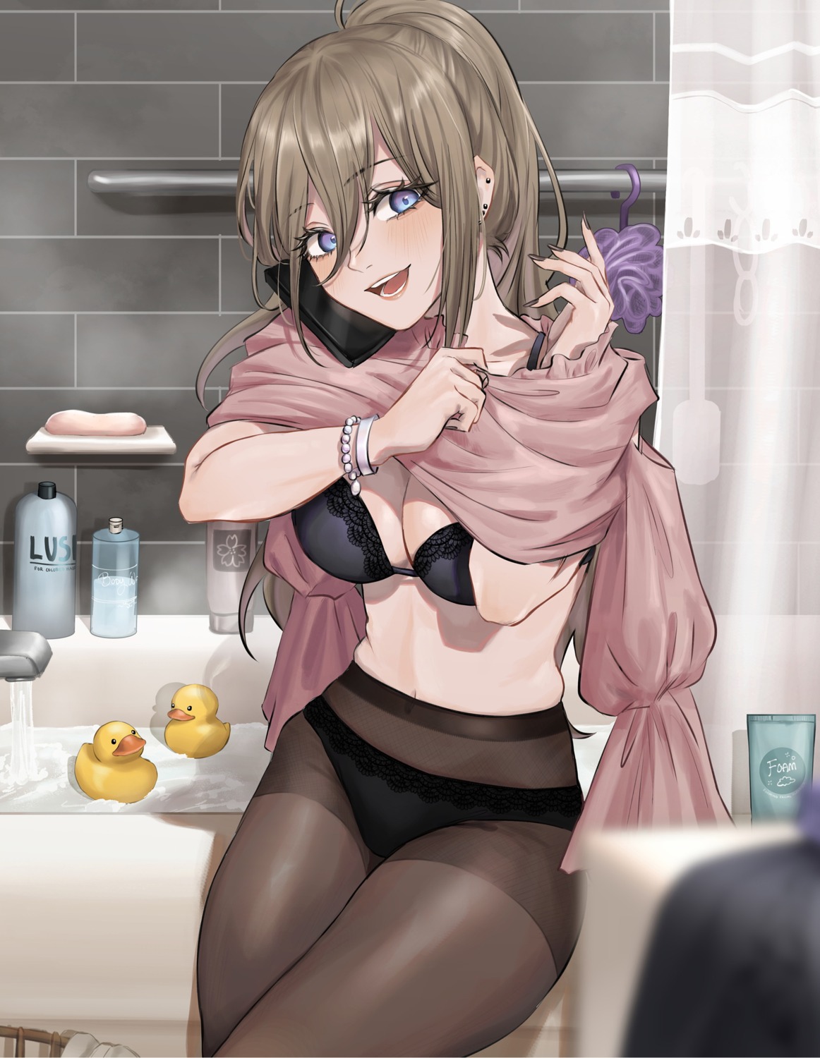 bra cleavage expulse nana_(expulse) pantsu pantyhose shirt_lift undressing