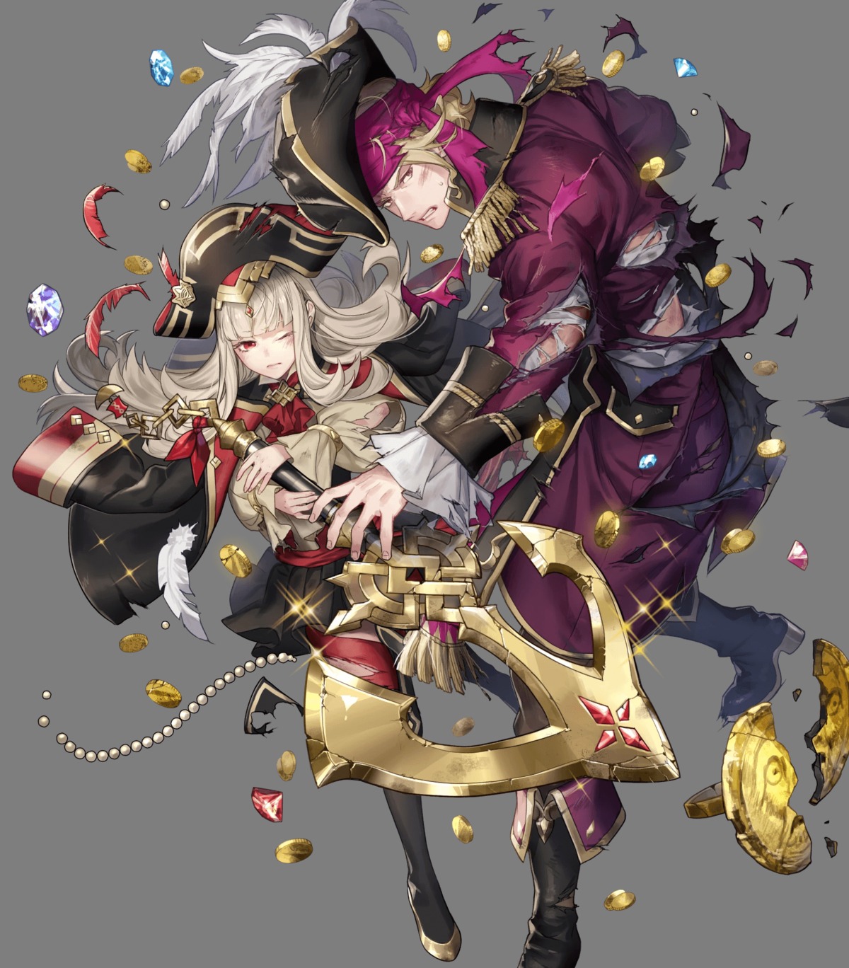 fire_emblem fire_emblem_heroes fire_emblem_if heels nintendo penekor pirate thighhighs torn_clothes transparent_png veronica_(fire_emblem) weapon xander_(fire_emblem)