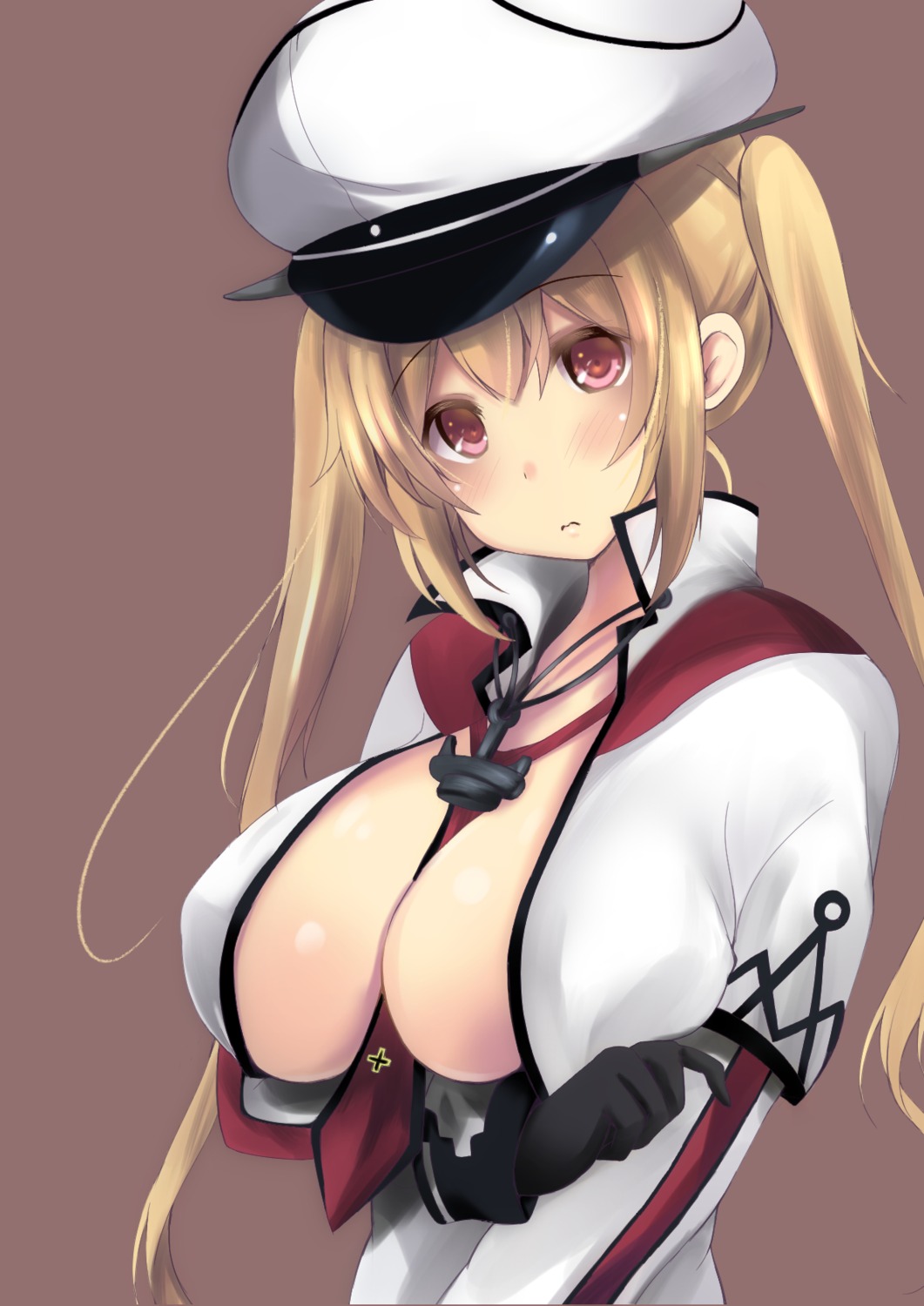 breast_hold cleavage cosplay graf_zeppelin_(kancolle) kantai_collection murasame_(kancolle) no_bra open_shirt purunyara uniform