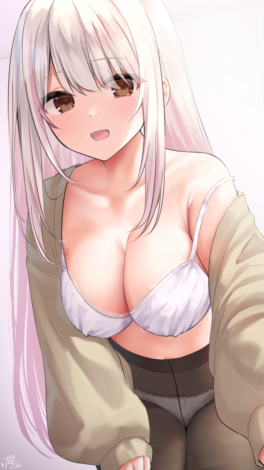 bra open_shirt pantsu pantyhose ramchi sweater