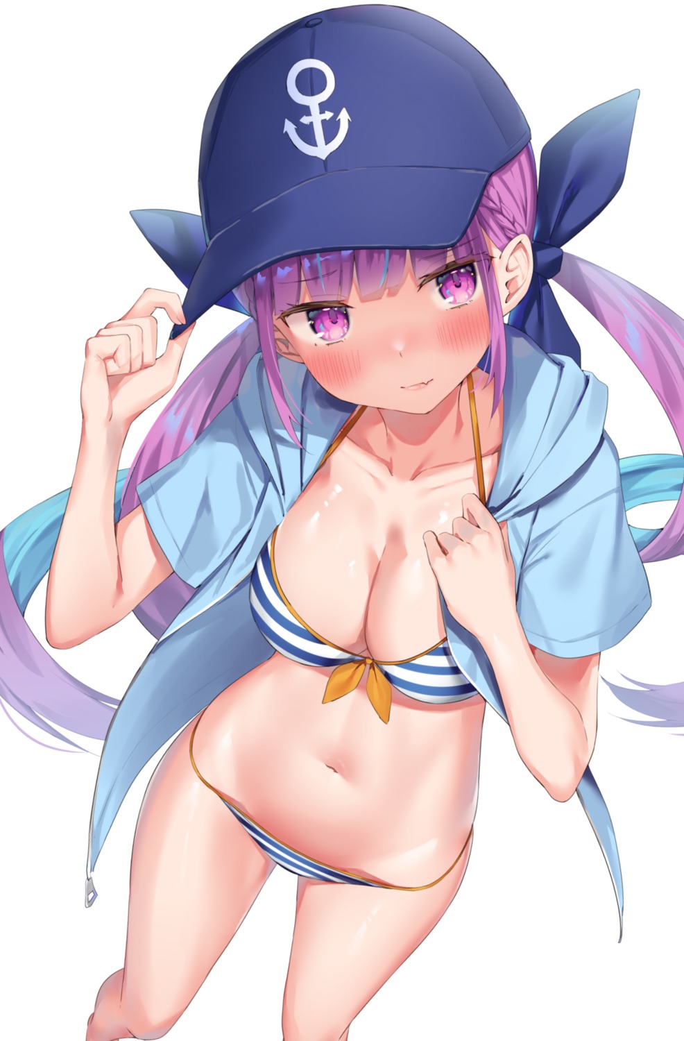 bikini hololive k_mugura minato_aqua open_shirt swimsuits