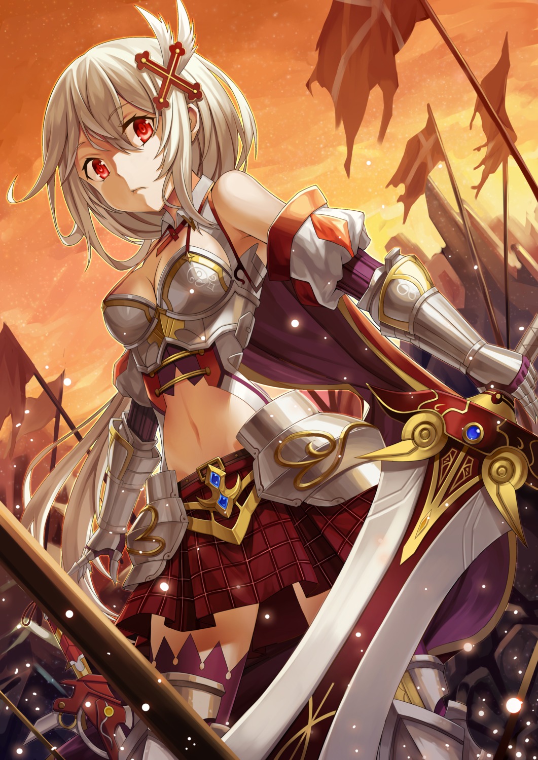 armor cleavage ling_si sword thighhighs