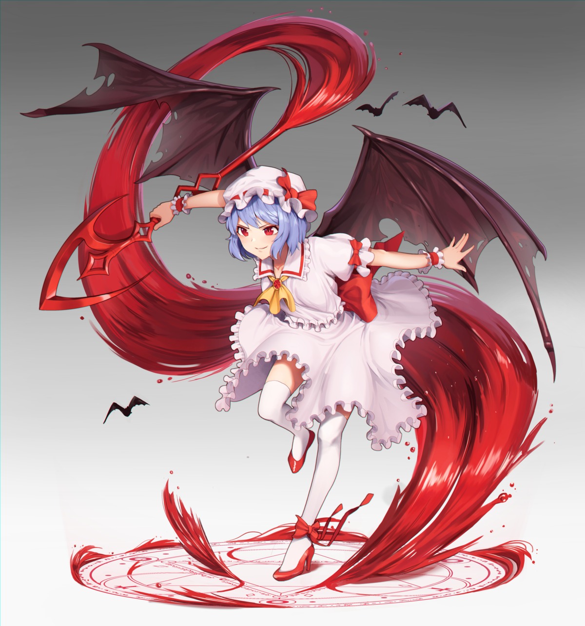 goback heels remilia_scarlet skirt_lift thighhighs touhou weapon wings