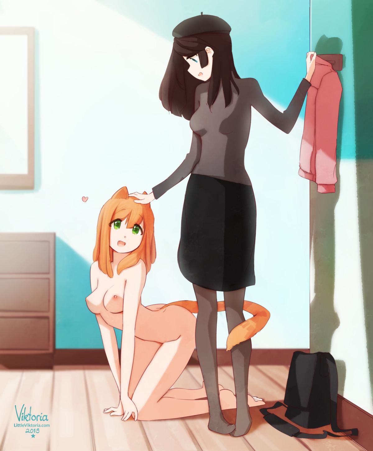 animal_ears little_viktoria naked nekomimi nipples sweater tail yuri