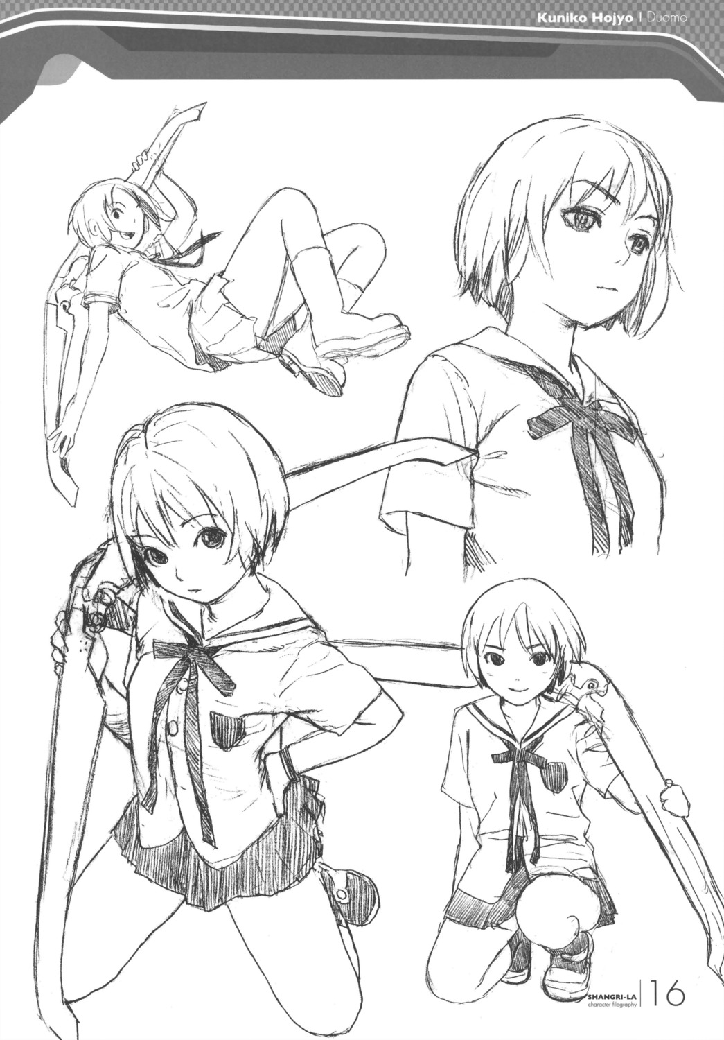 character_design houjou_kuniko monochrome range_murata seifuku shangri-la sketch