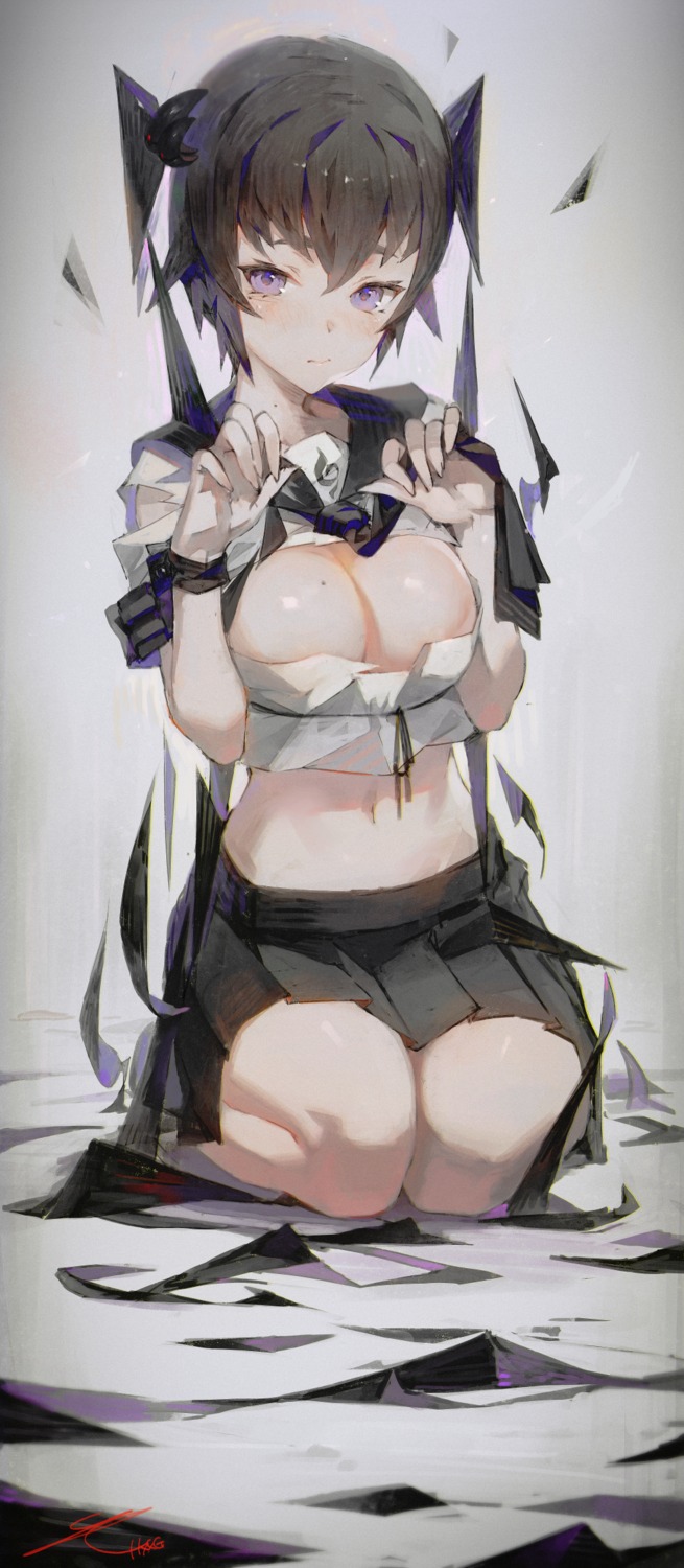 breast_hold hong no_bra seifuku torn_clothes