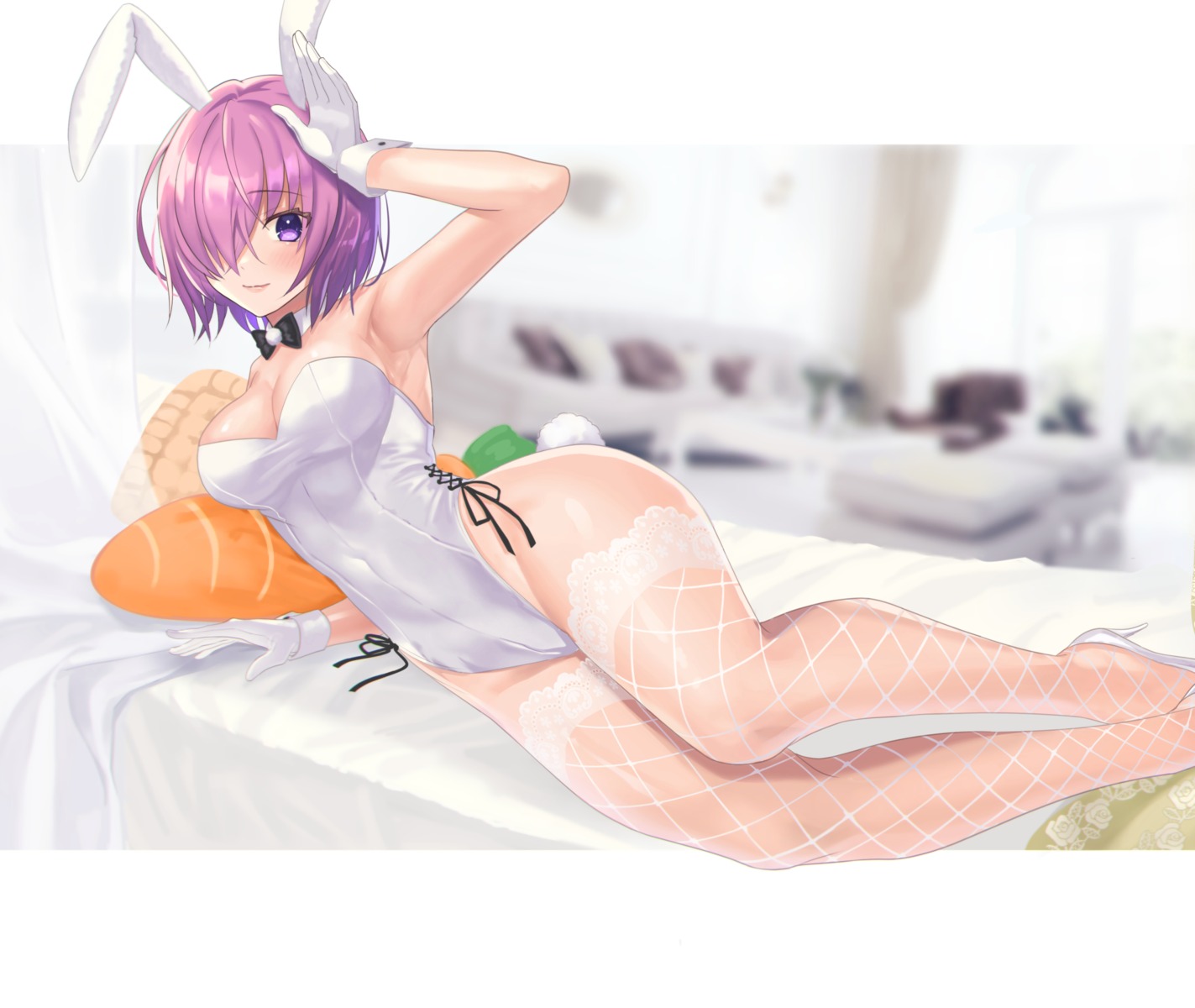 animal_ears bunny_ears bunny_girl fate/grand_order fishnets heels mash_kyrielight mimimi_3x3x3 no_bra tail thighhighs