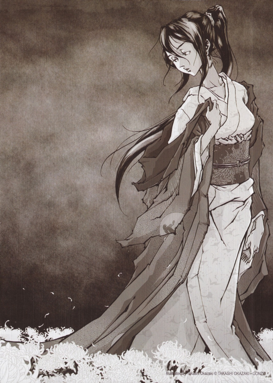 afro_samurai kimono monochrome okazaki_takashi