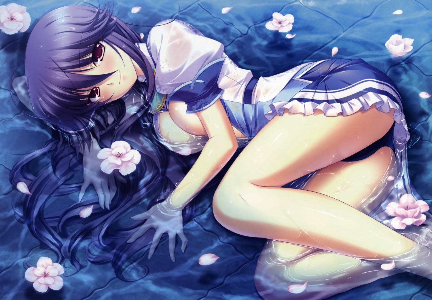 cleavage elnestina_madry hearts mercuria mitsumomo_mamu no_bra open_shirt pantsu see_through wet_clothes