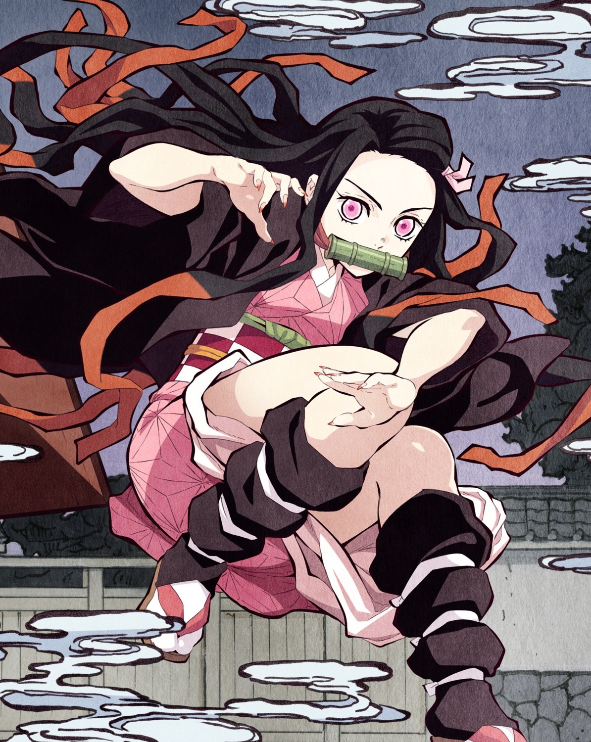 duplicate japanese_clothes kamado_nezuko kimetsu_no_yaiba kimono tagme