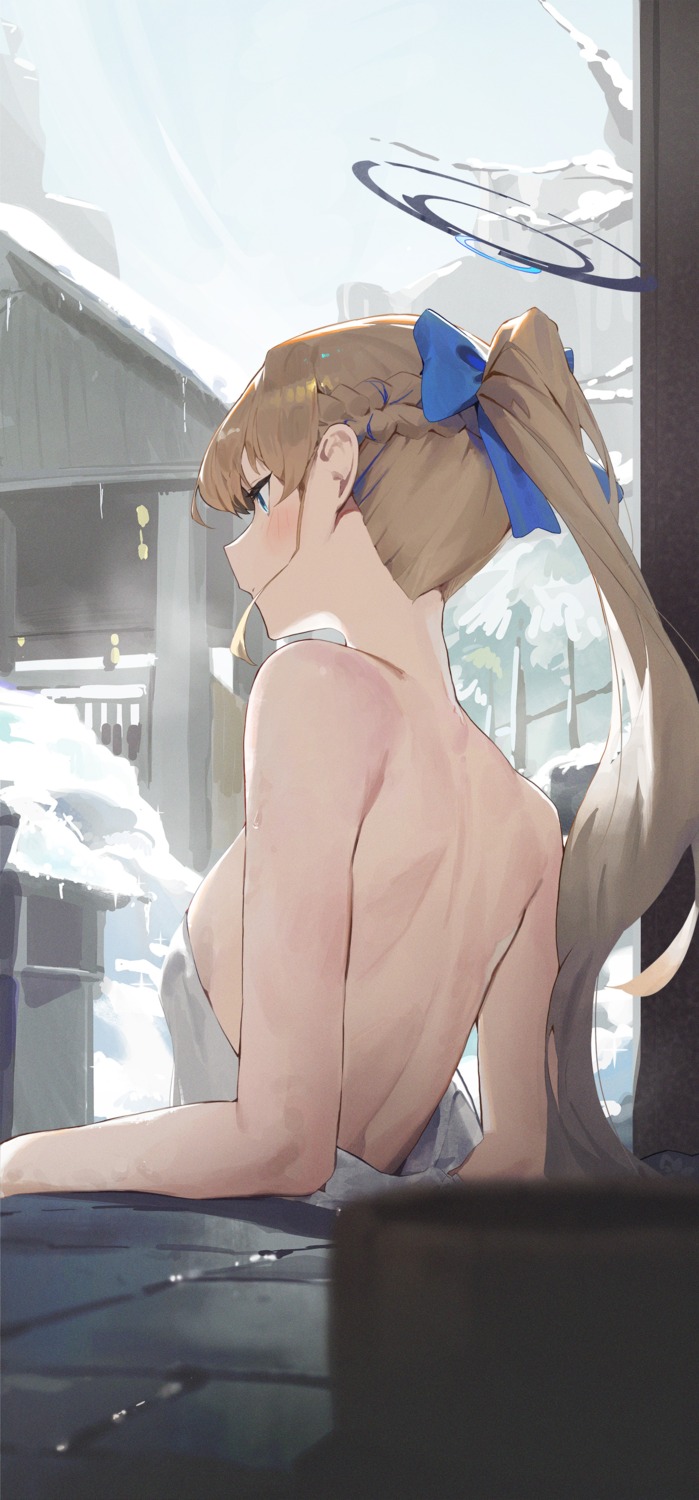 asuma_toki blue_archive halo kji_(rozo) onsen towel