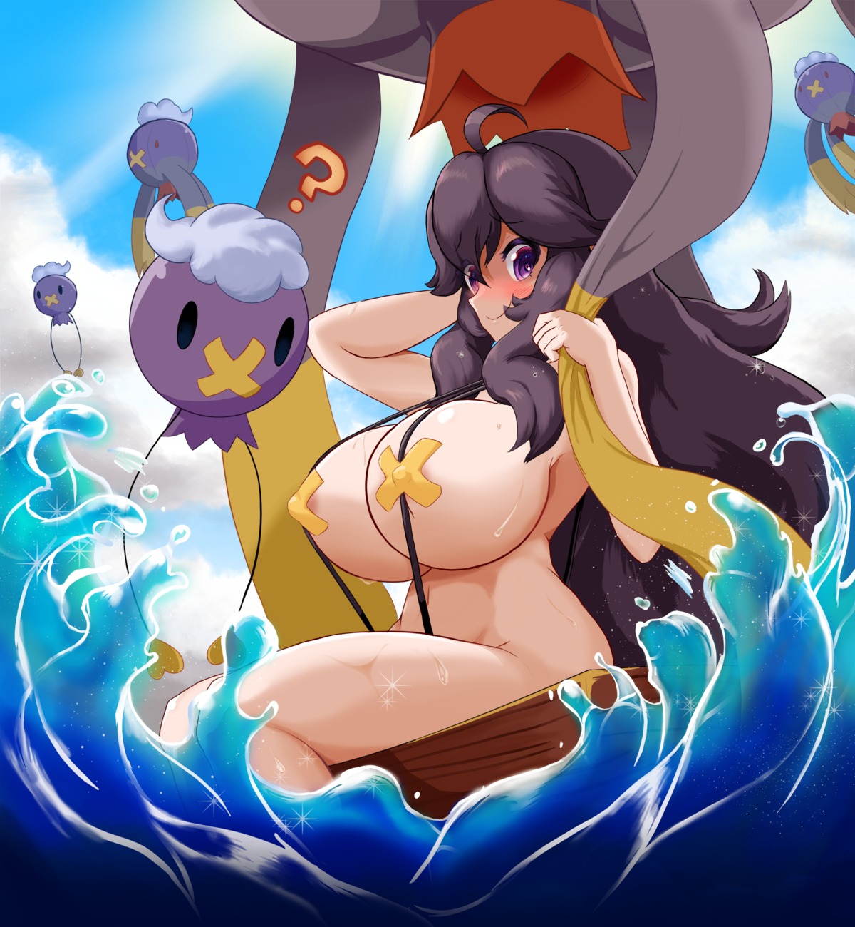 areola bikini breasts cleavage drifblim drifloon erect_nipples hex_maniac_(pokemon) mud nipples pokemon pokemon_oras pokemon_xy sling_bikini swimsuits thighhighs wet