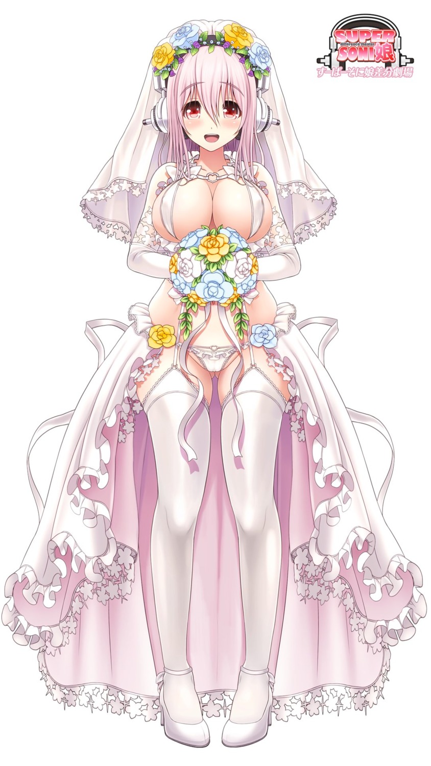 bra cameltoe erect_nipples headphones heels mag_kan pantsu sonico stockings super_sonico thighhighs v-mag