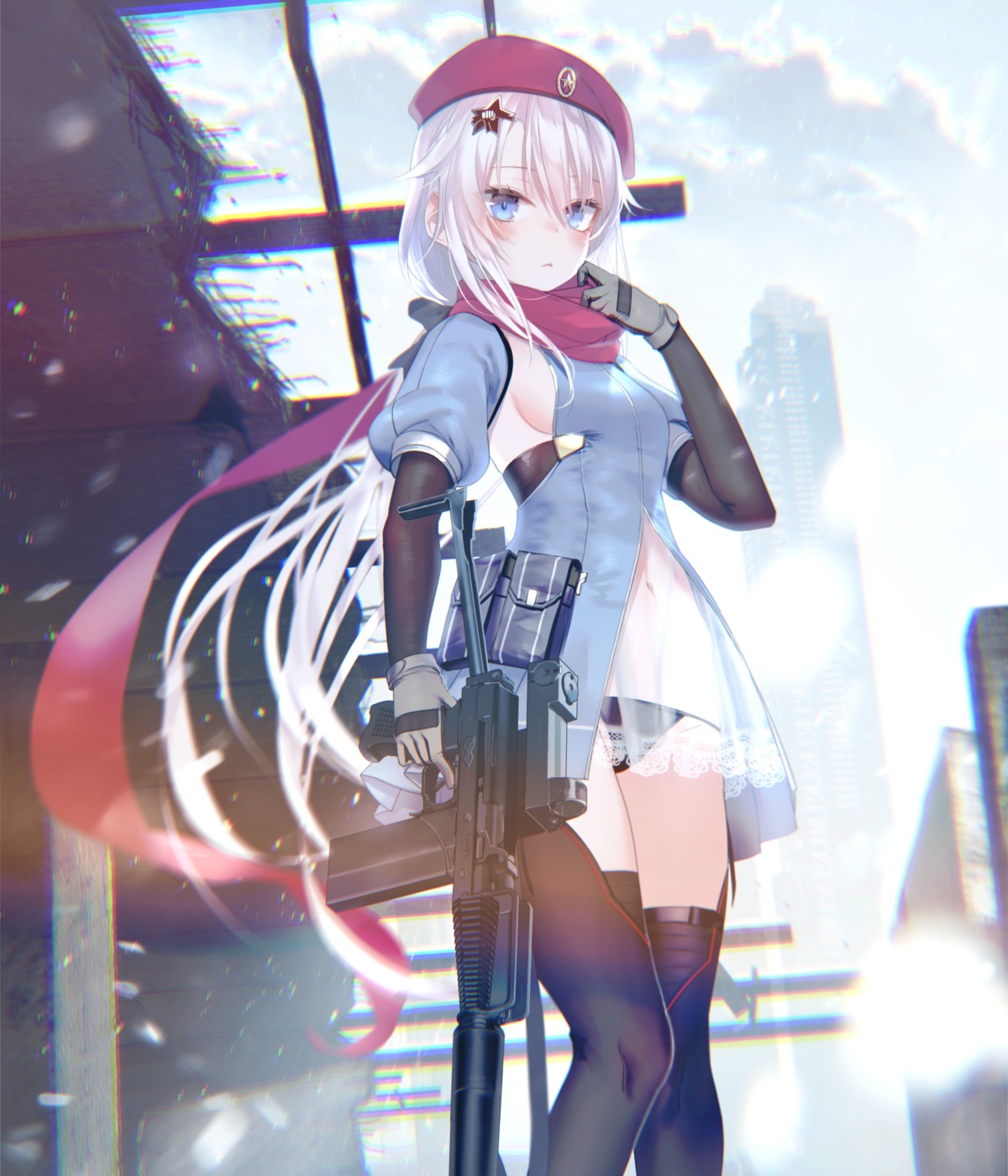 9a-91_(girls_frontline) girls_frontline gun no_bra pantsu pottsness see_through thighhighs