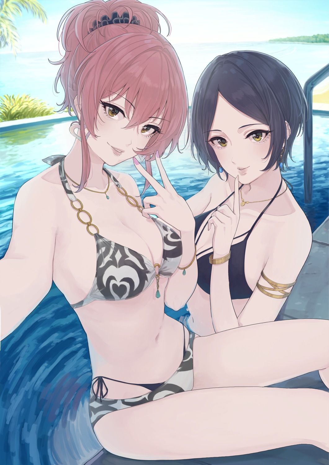 bikini cleavage hayami_kanade jougasaki_mika peppe swimsuits the_idolm@ster the_idolm@ster_cinderella_girls wet