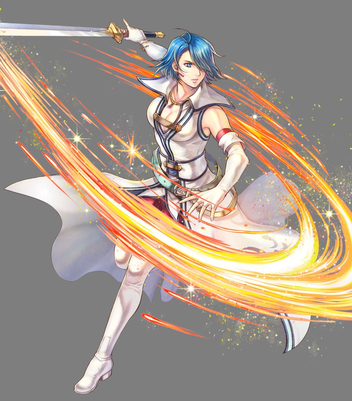 cleavage fire_emblem fire_emblem:_akatsuki_no_megami lucia_(fire_emblem) nintendo no_bra pantyhose sword takaya_tomohide thighhighs