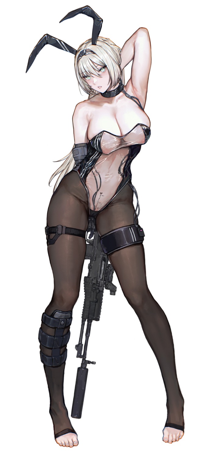 an-94_(girls_frontline) animal_ears areola bunny_ears bunny_girl garter girls_frontline gun no_bra pantyhose see_through westking