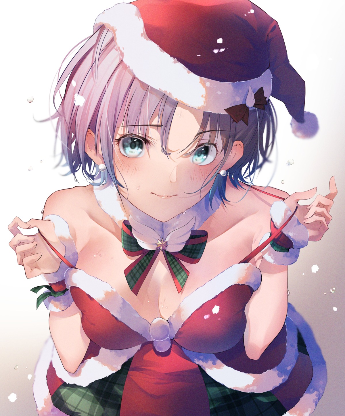 asakura_tooru christmas cleavage no_bra puny_(punycolors) the_idolm@ster the_idolm@ster_shiny_colors undressing