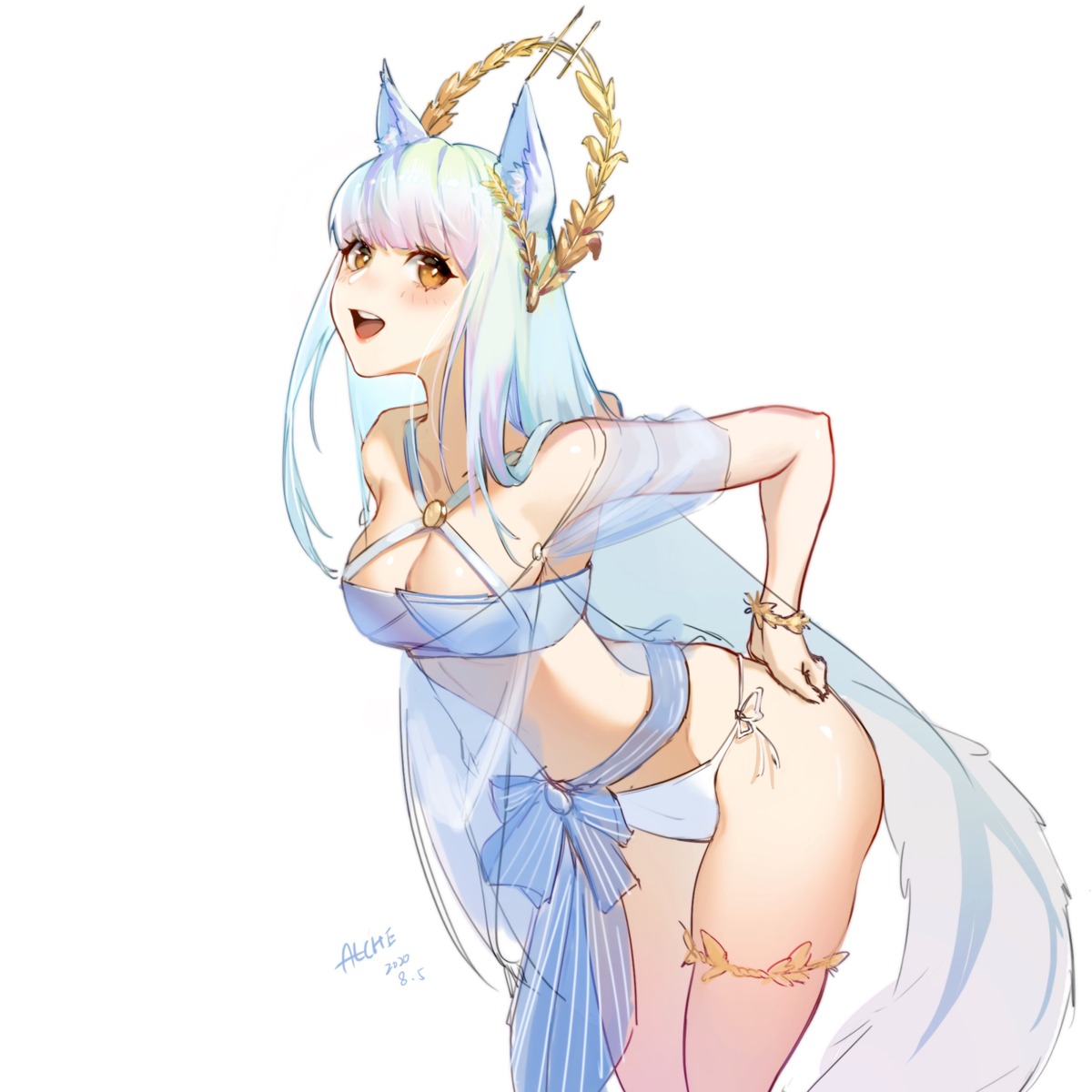 alche_(benruce) animal_ears arknights bikini garter platinum_(arknights) see_through swimsuits tail