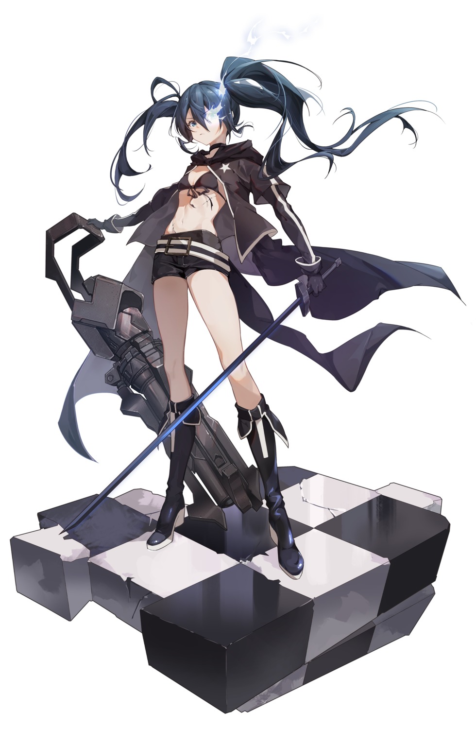 bikini_top black_rock_shooter black_rock_shooter_(character) caaaaarrot open_shirt swimsuits sword weapon