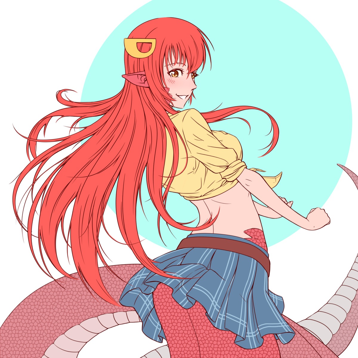 miia_(monster_musume) monster_girl monster_musume_no_iru_nichijou pointy_ears riafel shirt_lift skirt_lift tail