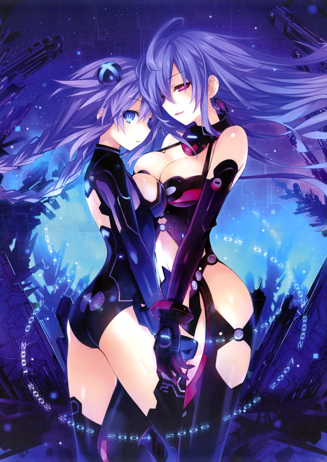 ass bodysuit choujigen_game_neptune cleavage iris_heart purple_heart symmetrical_docking thighhighs tsunako