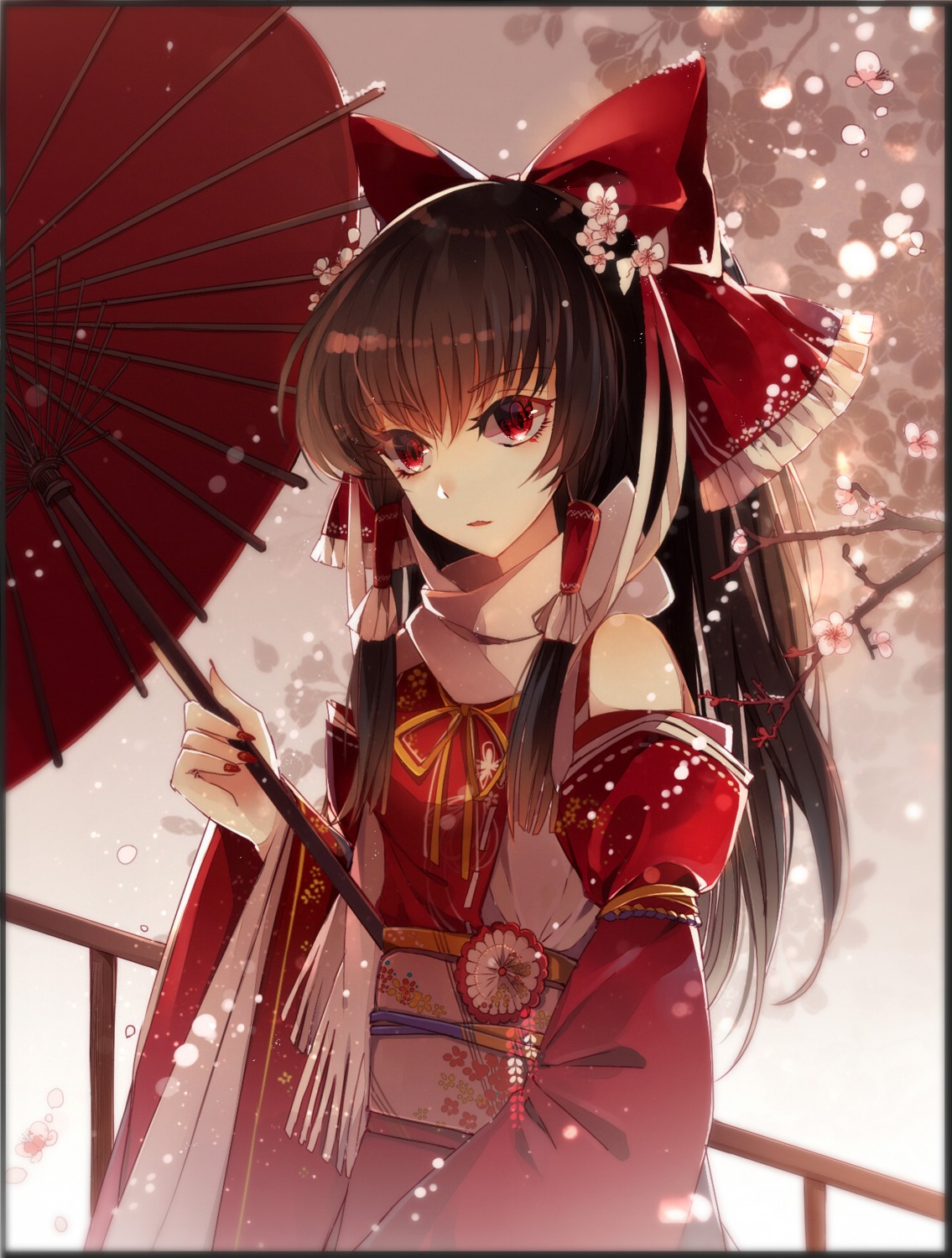 baocaizi hakurei_reimu japanese_clothes touhou umbrella