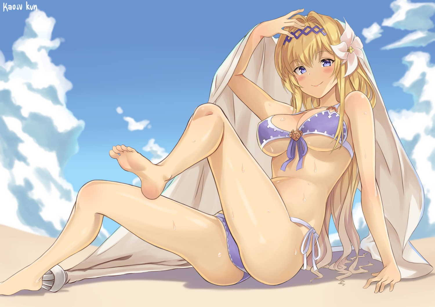 bikini cleavage feet granblue_fantasy jeanne_d'arc jeanne_d'arc_(granblue_fantasy) ryan_edian swimsuits underboob