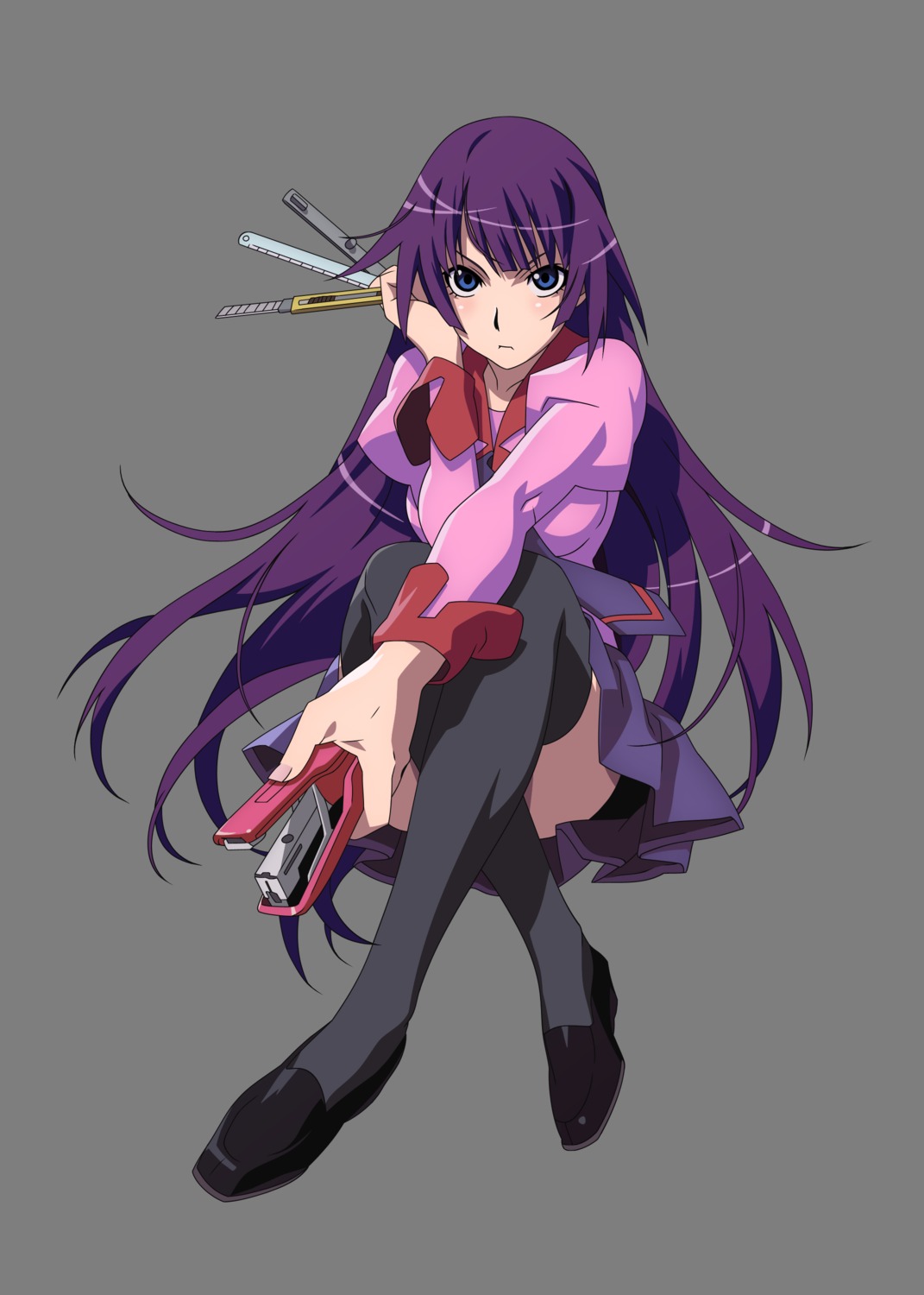 bakemonogatari monogatari_(series) seifuku senjougahara_hitagi thighhighs transparent_png vector_trace