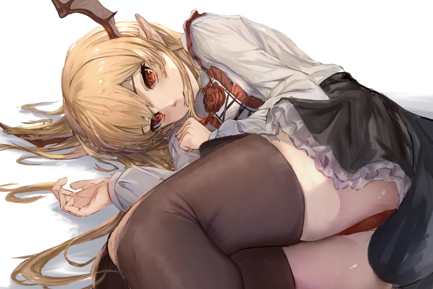 granblue_fantasy manichi pantsu pointy_ears shingeki_no_bahamut skirt_lift thighhighs vampy_(shingeki_no_bahamut) wings