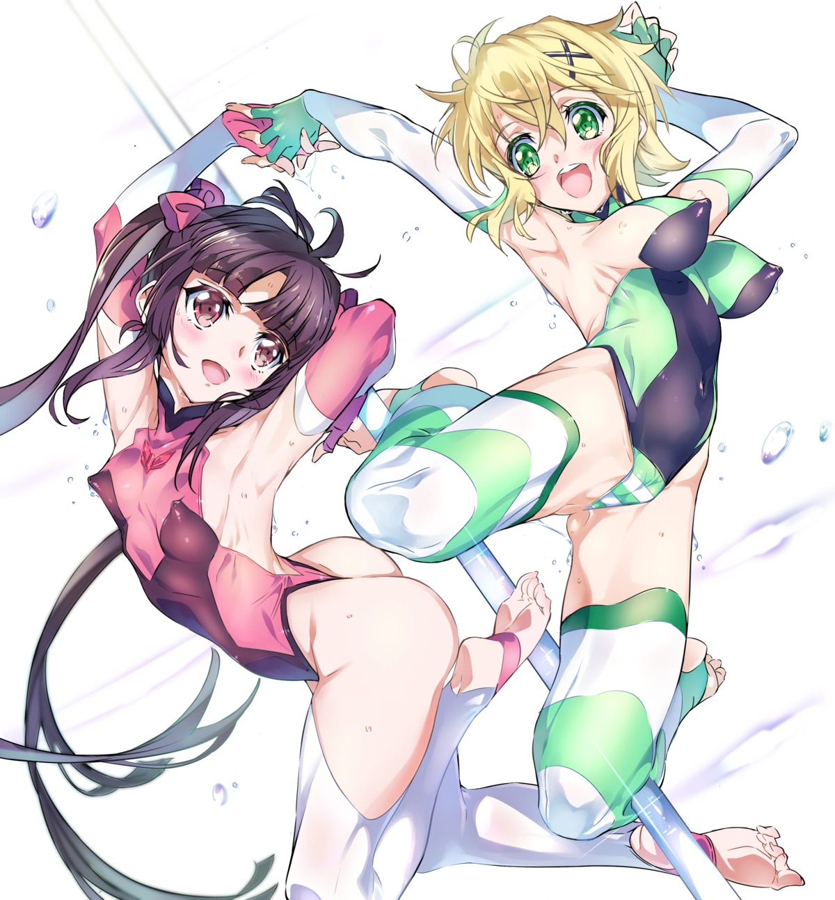 akatsuki_kirika ass cameltoe erect_nipples feet leotard niko_(tama) no_bra senki_zesshou_symphogear thighhighs tsukuyomi_shirabe