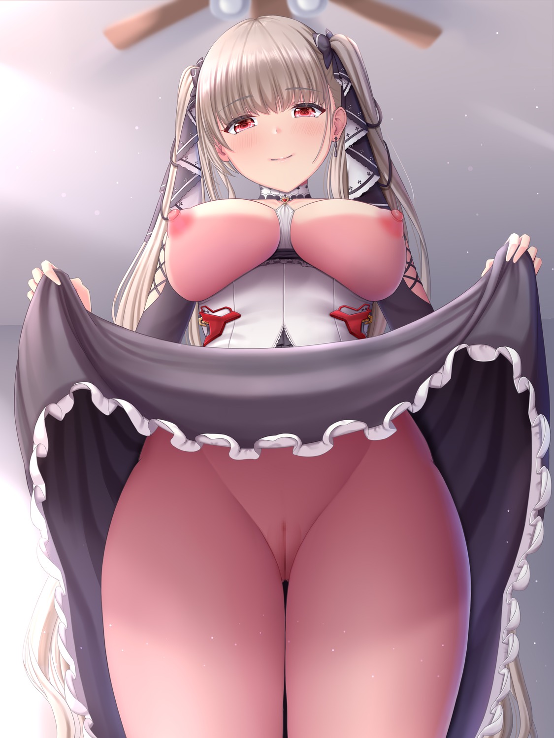 azur_lane breasts censored formidable_(azur_lane) gothic_lolita lolita_fashion melopun nipples no_bra nopan pussy skirt_lift