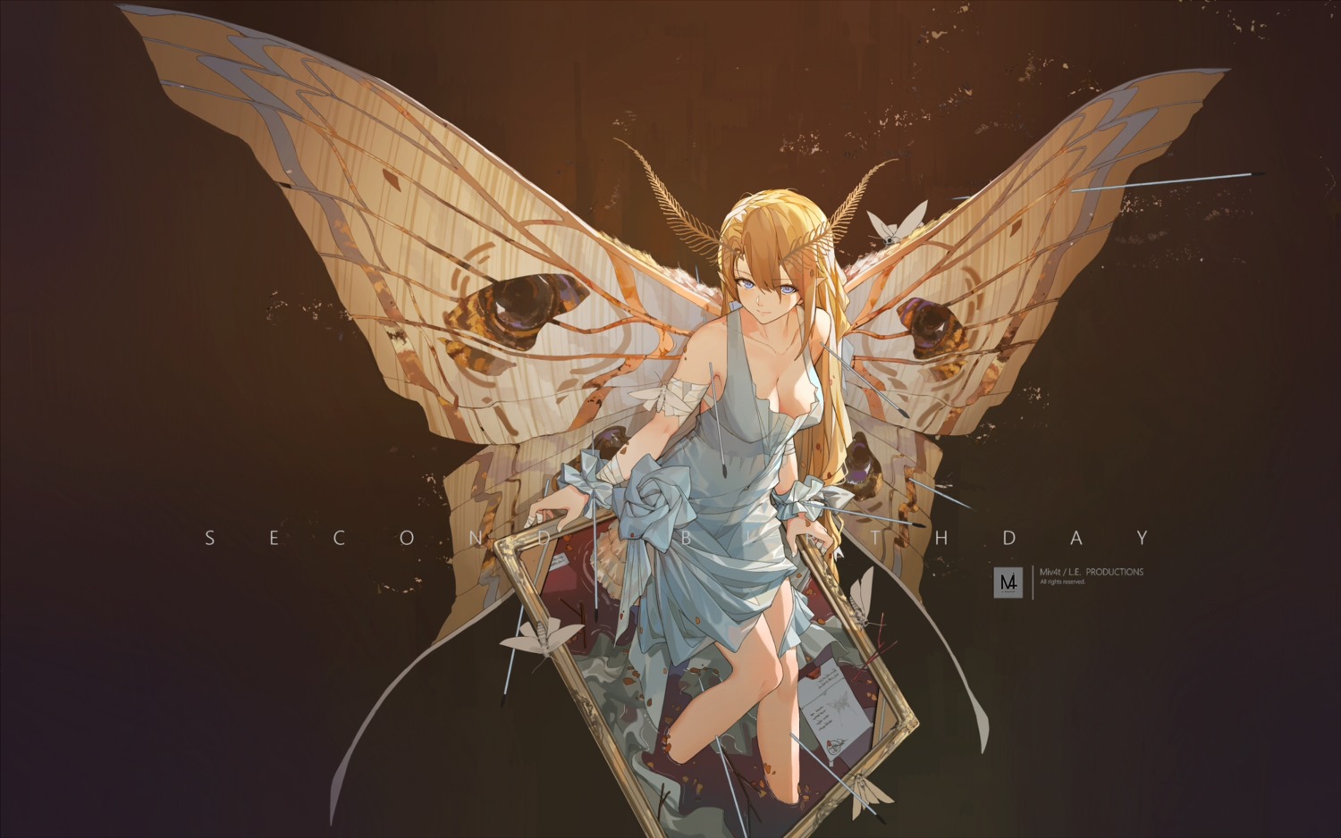 bandages cleavage dress miv4t pointy_ears wings