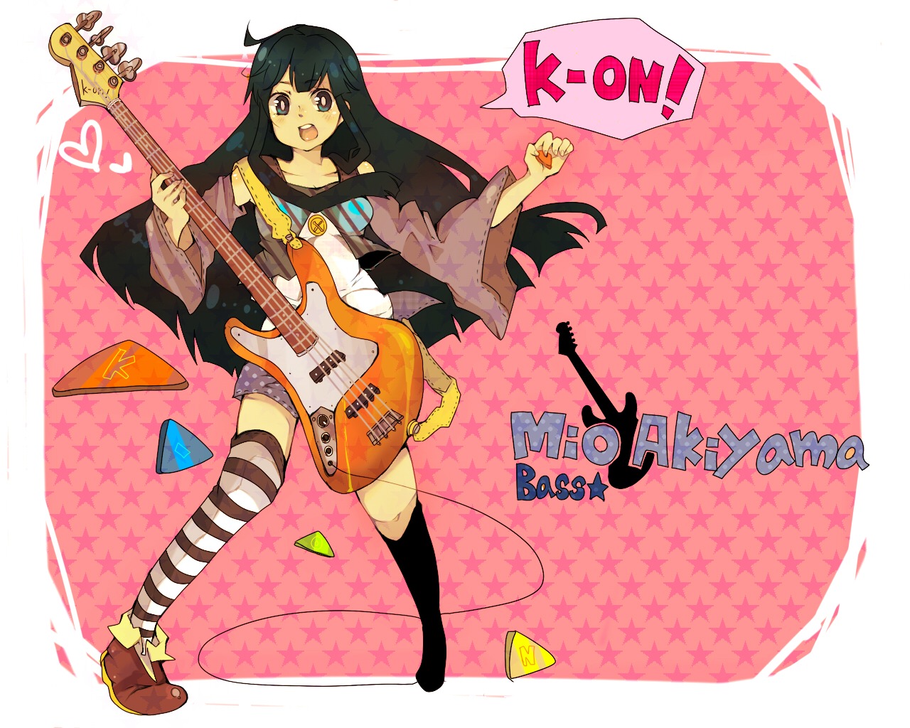 akiyama_mio dress guitar k-on! kisaragi_yuu wallpaper