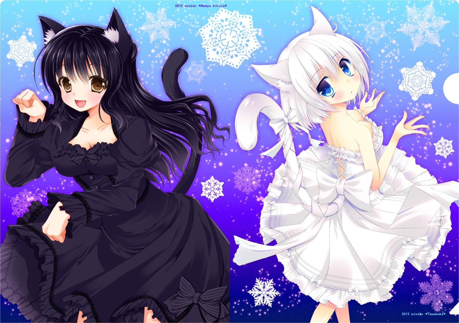 animal_ears cleavage dress nekomimi tail tamakake