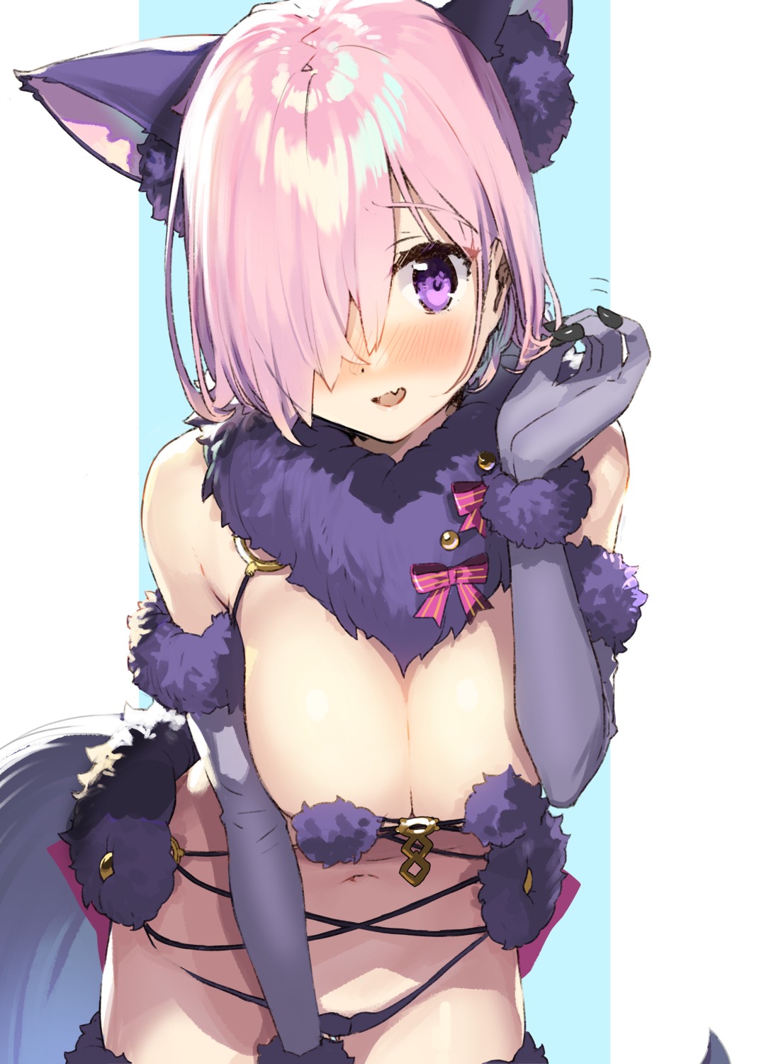 animal_ears breast_hold fate/grand_order kanzarin mash_kyrielight no_bra pantsu tail