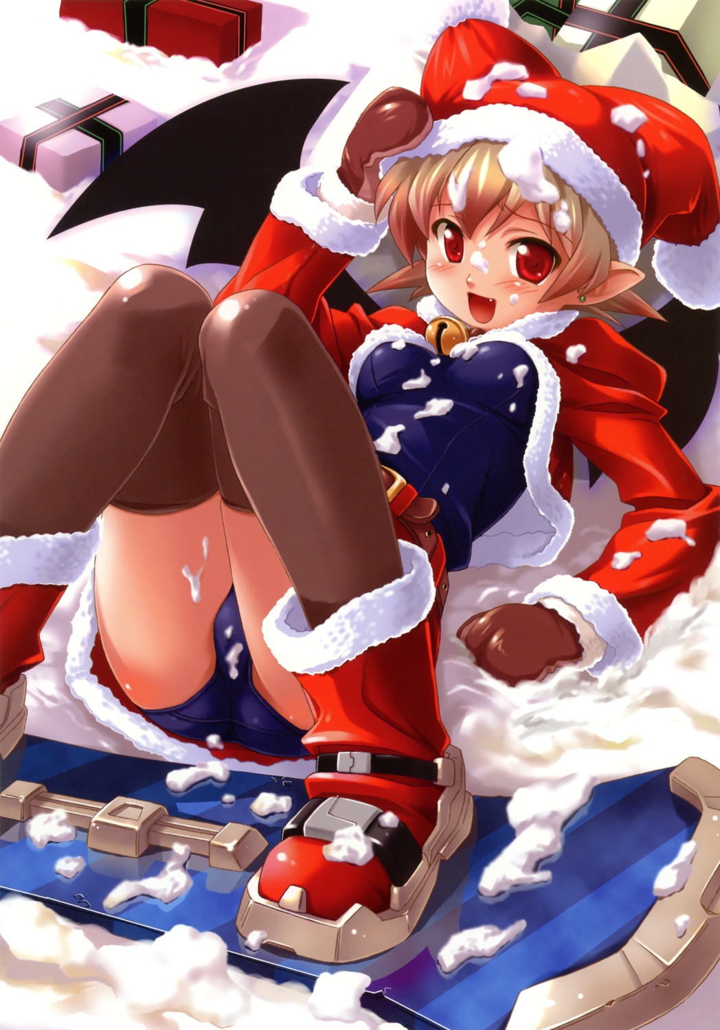 christmas elf kuuchuu_yousai pointy_ears school_swimsuit swimsuits thighhighs wings