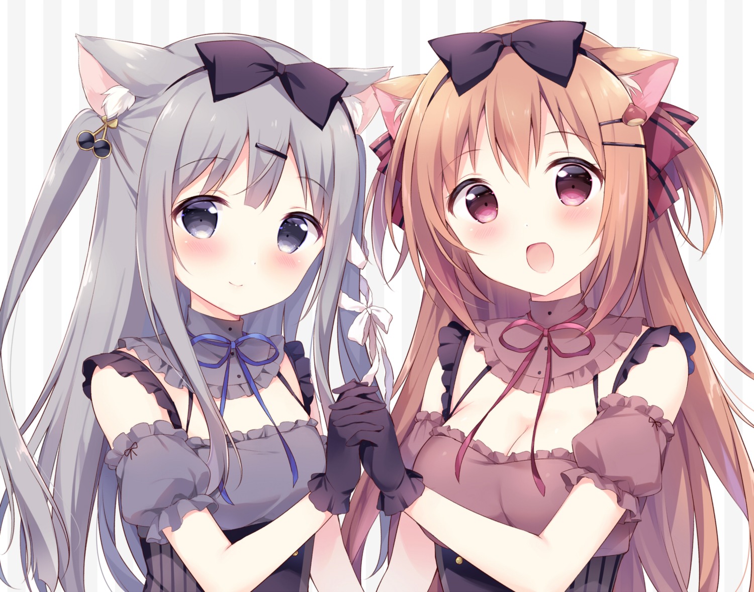 amairo_chocolata amamiya_mikuri animal_ears cleavage hazuki_(sutasuta) inumimi nekomimi waitress yukimura_chieri