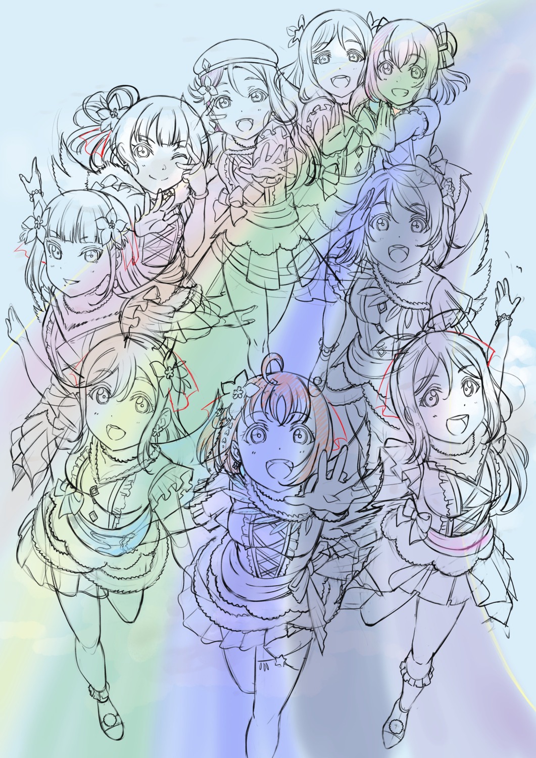 garter kunikida_hanamaru kurosawa_dia kurosawa_ruby love_live!_sunshine!! matsuura_kanan murota_yuuhei ohara_mari sakurauchi_riko sketch takami_chika tsushima_yoshiko watanabe_you