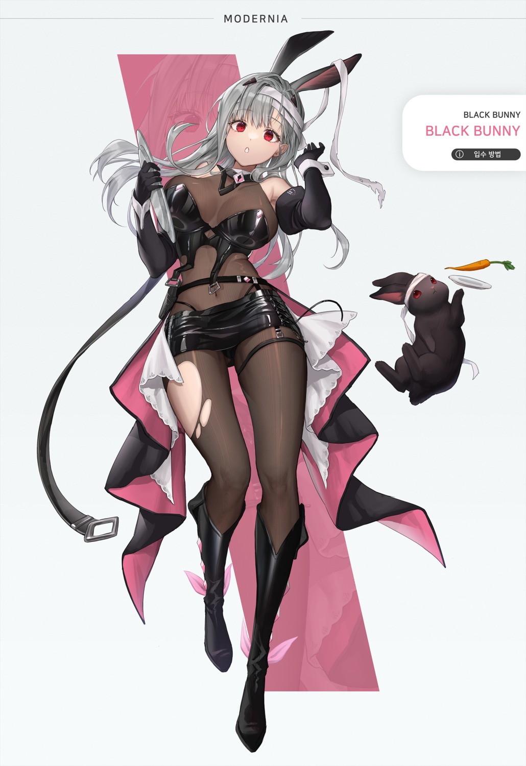 animal_ears bandages bodysuit bunny_ears garter goddess_of_victory:_nikke hyun9164 modernia pantsu torn_clothes