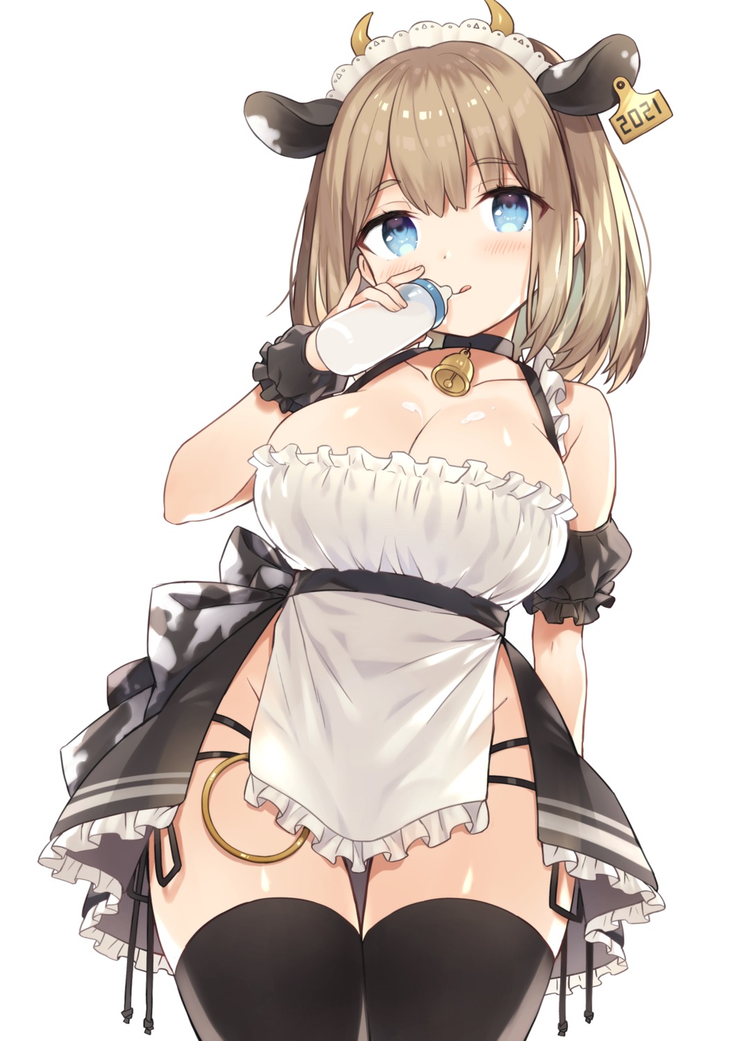 animal_ears cream horns maid no_bra otou_mamayo pantsu thighhighs