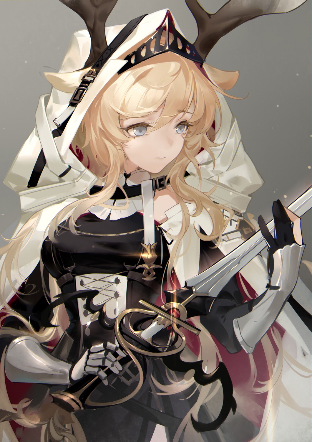 animal_ears arknights armor dress horns sword viviana_droste woodylixx