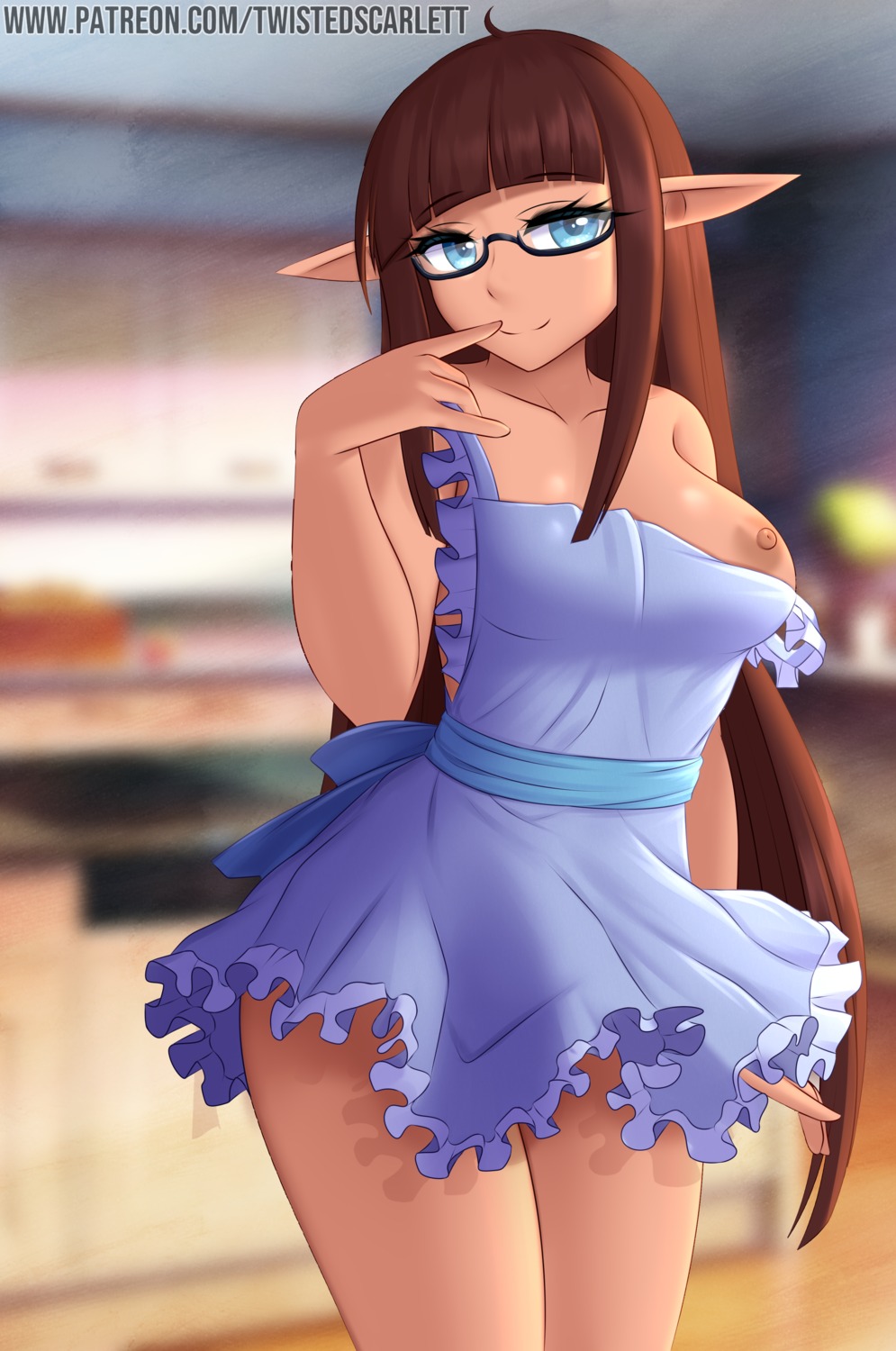 elf megane naked_apron nipples pointy_ears twistedscarlett60 wardrobe_malfunction