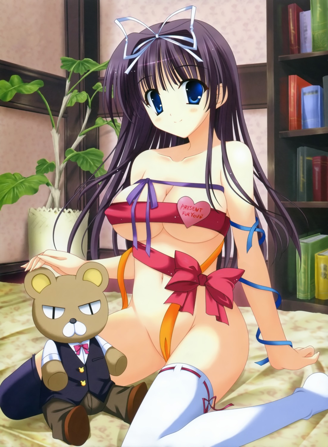 cleavage naked_ribbon naruse_mamoru thighhighs