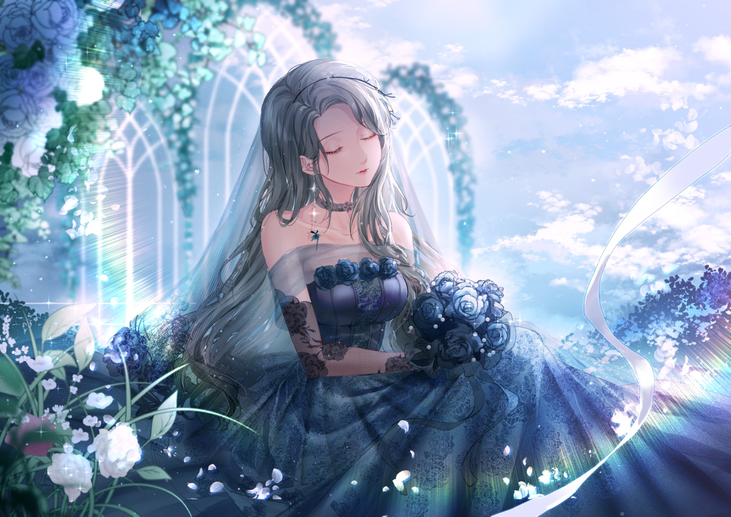 dress kazeyu_(kitty) miracle_nikki nikki_(miracle_nikki) no_bra skirt_lift wedding_dress