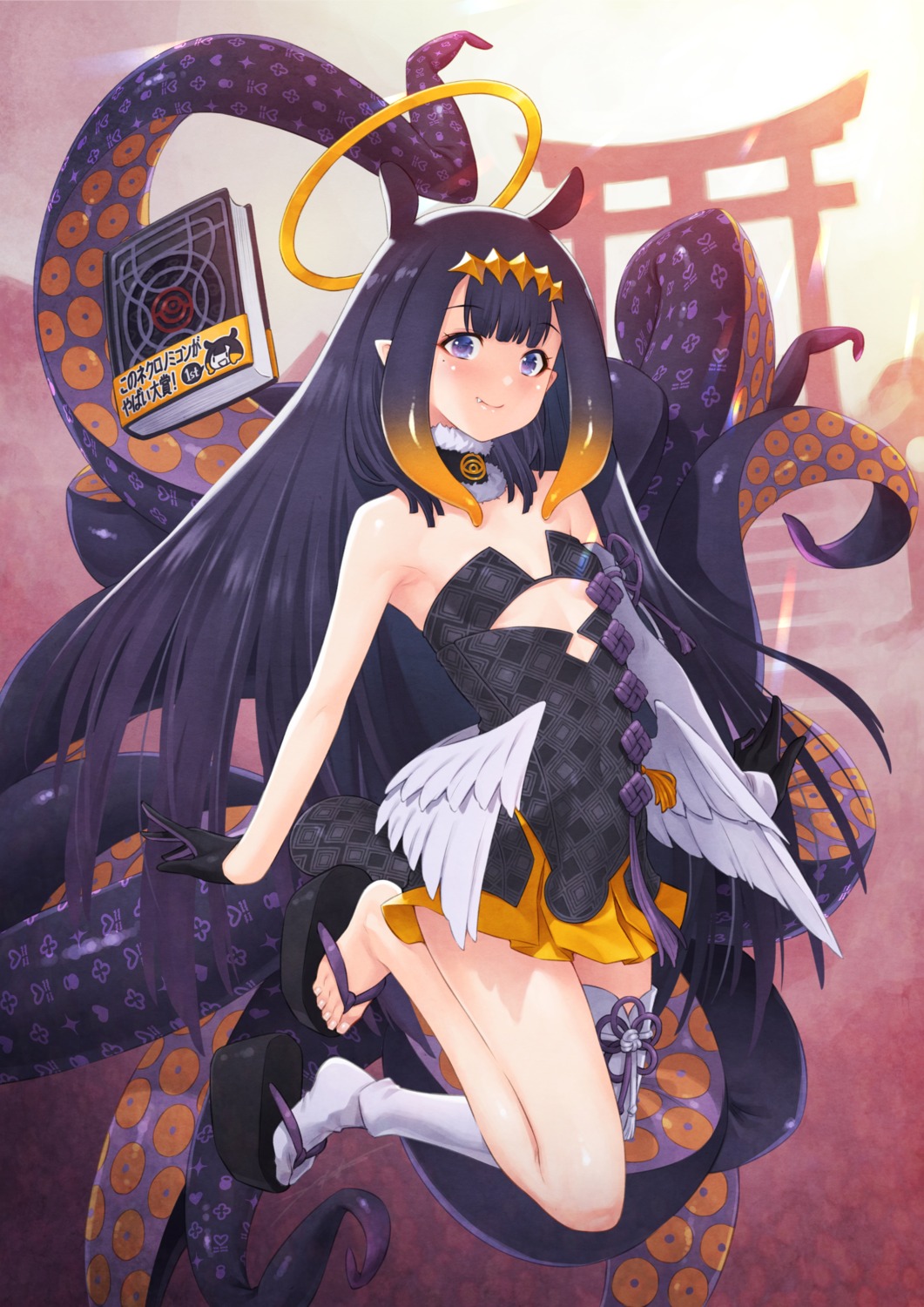 angel dress hololive hololive_english kazuma_muramasa loli ninomae_ina'nis no_bra pointy_ears tentacles thighhighs wings