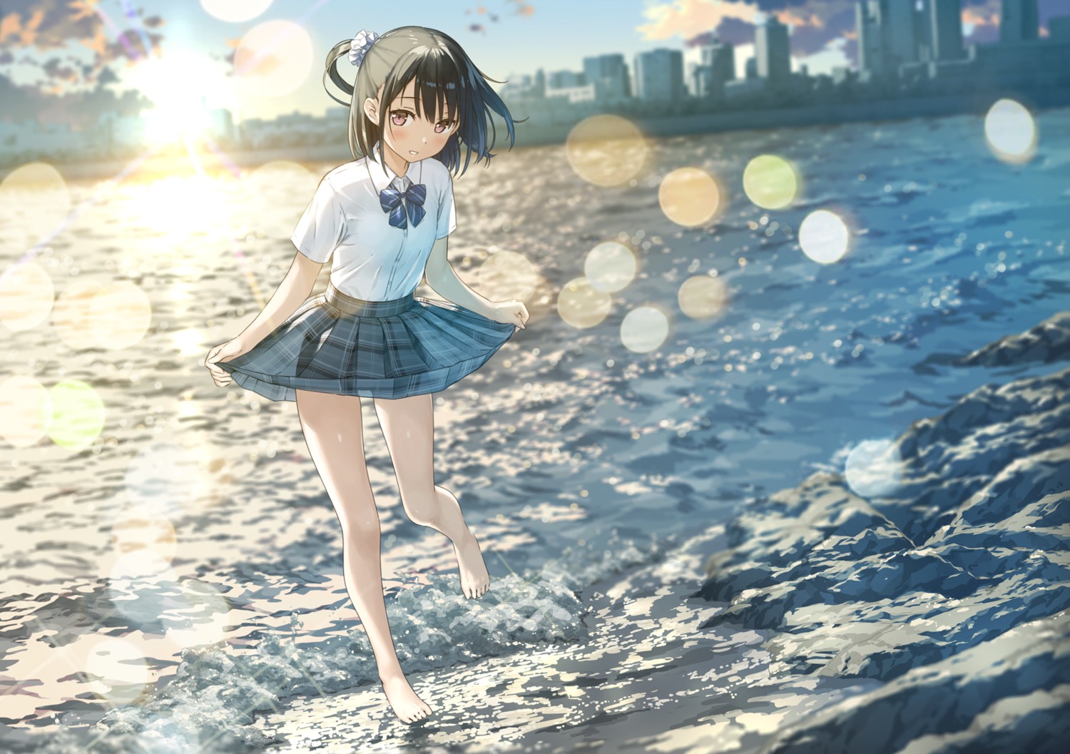 5_nenme_no_houkago kantoku see_through seifuku shizuku_(kantoku) skirt_lift wet